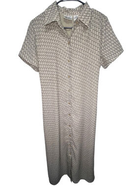 Kathy Lee Collection Geometric Print Button Front Short Sleeve Midi Shirt Dress